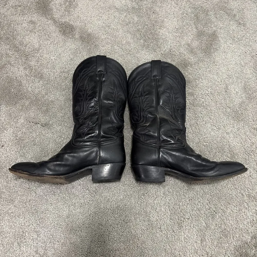 Vintage Men Tony Lama Pointed Toe Black Leather Cowboy Western Boots Size 10.5 D